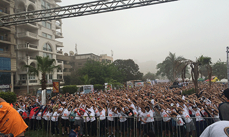 Folkfest i Kairo när Kairo Marathon genomfördes under april 2015